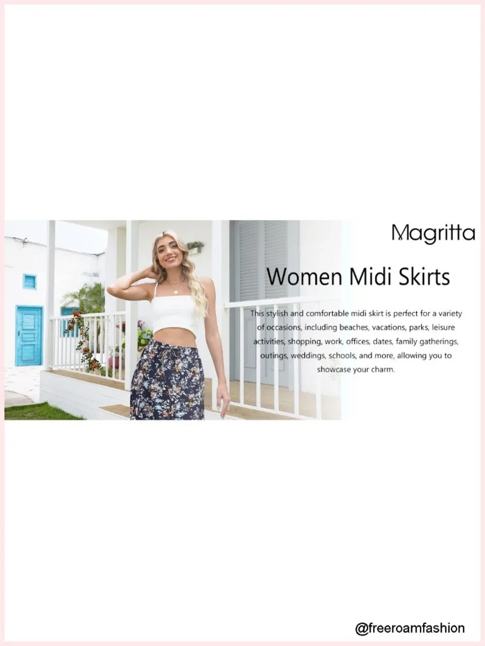 Print Midi Skirt High Waist Elastic A-Line Bohe Swing Skirts with Pocket